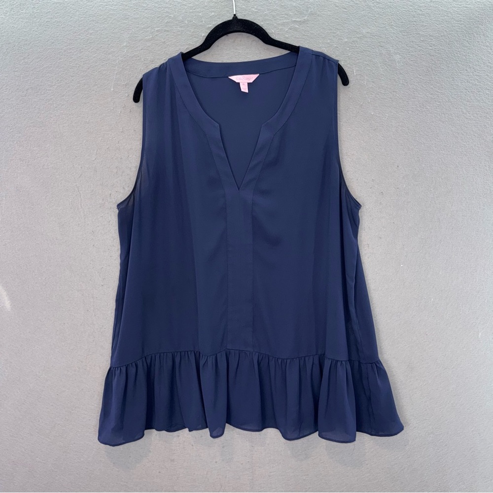 Lilly Pulitzer Navy Sleeveless Peplum V-Neck Blouse - Picture 2 of 5
